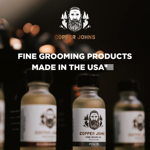 Copper Johns Premium Beard Oil for Men - Natural Formula with Jojoba & Castor Oil - Lightweight Non-Greasy Beard Moisturizer - Softens, Hydrates & Tames Frizz - Polys-Bergamot & Cherry Almond 1 oz