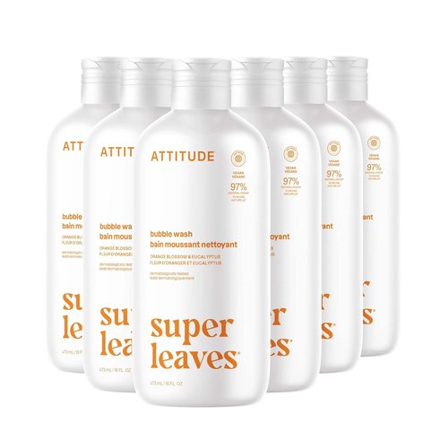 ATTITUDE Bubble Bath - EWG Verified Vegan Body Care | Plant-Based Orange Blossom & Eucalyptus, 16 Fl Oz (Pack of 6)