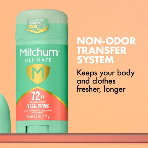 Mitchum Ultimate 72H Odor Protection Women’s Antiperspirant & Deodorant, Invisible Solid, Floral Citrus, 2 pack