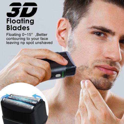 Men's 2-in-1 Rechargeable Foil Shaver & Hair Clipper, Beard & Sideburn Grooming Trimmer, 3 Floating Blades Electric Razor, 7200RPM High-Speed Motor, IPX7 Waterproof, Travel-Friendly