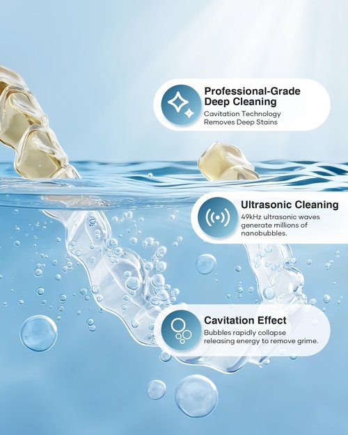 Ultrasonic Retainer Cleaner Machine, 49kHz Dental Cleaning Pod for Night Guards, Mouth Guards, Aligner, Braces, Toothbrush, Jewelry, Dentures, Ultrasonic Cleaner for Oral Dental Care, 220ML, White