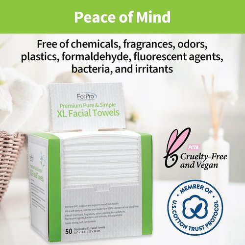 ForPro Disposable Face Towels - Ultra Soft Lint-Free Makeup Remover for Sensitive Skin | 50-Count Biodegradable Towelettes