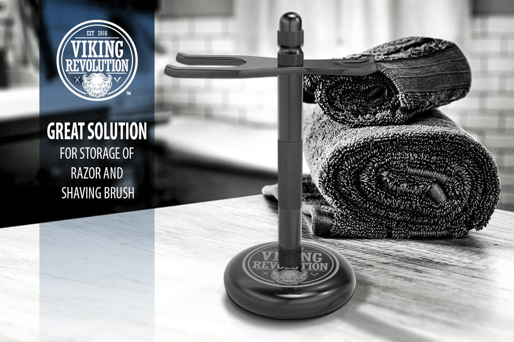 Viking Revolution Black Safety Razor Stand - Razor Holder and Shaving Brush Stand to Prolong the Life of Your Razor - Weighted Bottom for Extra Stability