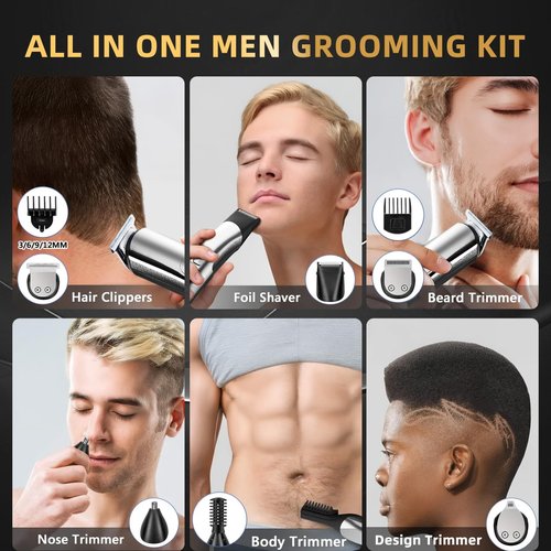 ritarga Beard Trimmer for Men, 20 Length Settings, Waterproof Electric Razor for Men with A Razor Stand, Hair Trimmer, Nose Hair Trimmer, Cordless Hair Clippers, All-in-One Grooming Kit