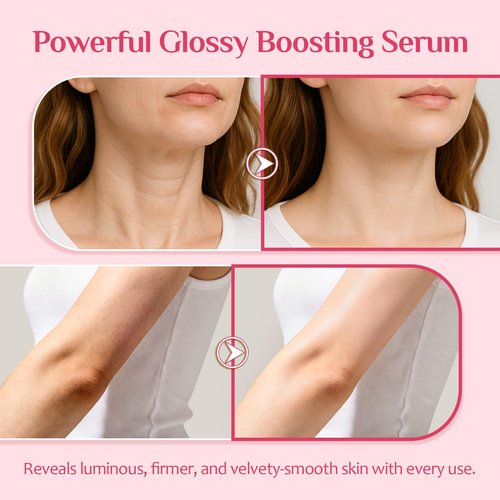QAH Be Glossy Pink Peptide Body Serum with Oil Beads, Lightweight Smoothing Body Serum for Dry & Dull Skin | Glassy Glow Finish with LIFTONIN®, Hyaluronic Acid & Botanicals, 3.38 fl. oz.