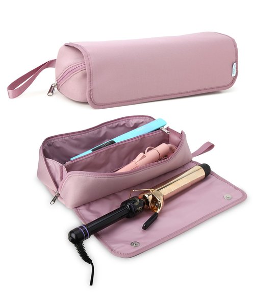Bliss Womens Travel Heat Tool Bag - Lightweight Heat-Resistant Travel Case for Hair Dryer, Curling Iron, Hair Straightener & Styling Tools, Pink Gaze