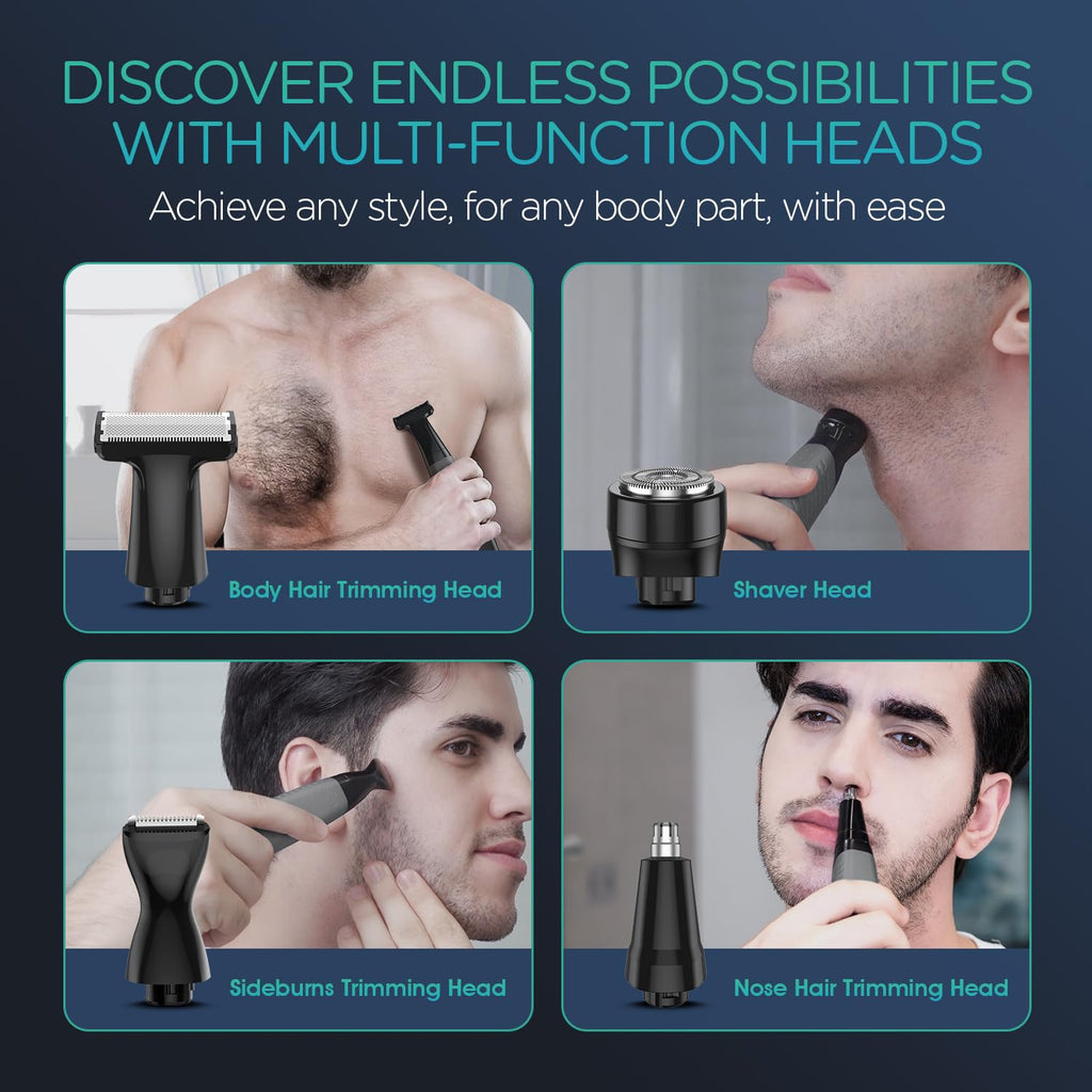 VOYOR Beard Trimmer for Men - All-in-One Rechargeable Grooming Kit | Adjustable Length Combs, Grey