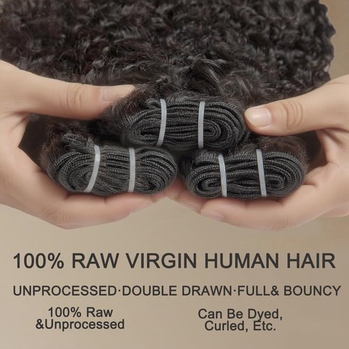 HEYKNOT Burmese Curly Bundles Human Hair 16 Inch Water Wave 100% Unprocessed Brazilian Virgin Hair Quick Weave Hair 3C4A Deep Curly human hair wet and wavy bundles for Women Natural Black