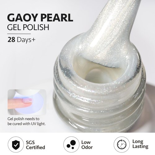 GAOY Pearl Gel Nail Polish Set, 6 Colors Shimmer Mermaid, Pink White Blue Soak Off UV Gel Polish Kit, Baroque Pearl
