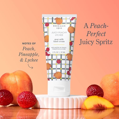 Beekman 1802 Goat Milk Hand Cream - Juicy Peachy Lychee Scent - 2 oz Moisturizing Lotion for Dry Skin