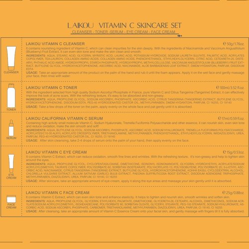 LAIKOU Skin Care Set Vitamin C Women Beauty Gift Sets Skin Care Kit with Cleanser, Toner, Serum, Eye Cream, Face Cream Travel Kit for Women Teen Girls Mom Daughter Birthday TSA-friendly Sizes 5pcs