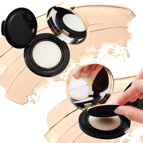 Patelai 7 Pcs Black Makeup Sponge Holder - Portable Refillable Foundation Container with Extra Sponges & Mirror