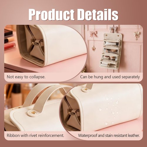 LuyaVogue Large Expandable Makeup Bag for Women, 4-in-1 Waterproof Makeup bag, Cosmetic Bag with Detachable Interior Pockets, Ideal for Women Travel Essentials(White)