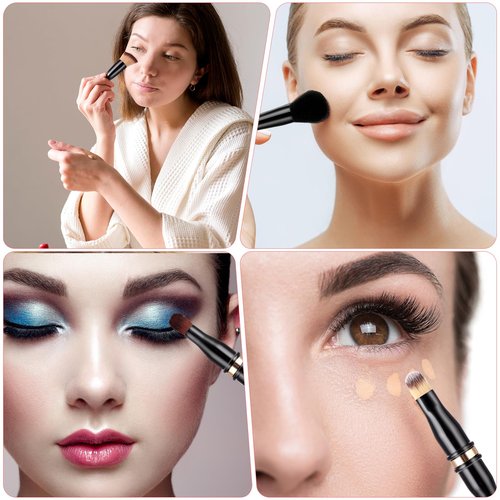 Travel Makeup Brushes with Case, 4 in 1 Makeup Brush Set, Foundation/Blush Brush, Eyeshadow Brush, Concealer Brush, Dual-Ended Makeup Brush Ideal for Foundation, Concealer, Eyeshadow