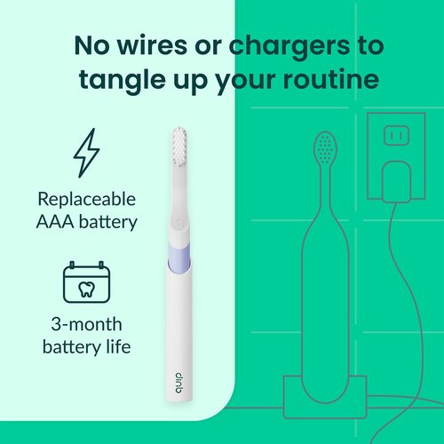 quip Sonic Toothbrush for Adults with Timer - Includes Extra Brush Head and Travel Cover Mount - Electric, Soft Bristle Refill Head, Plastic Handle, 3 Month Battery Life - Travel Toothbrush - Lavender