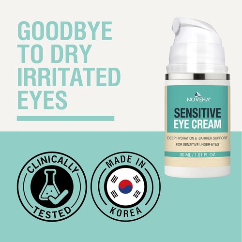 NOVEHA Hydrating Eye Cream - Vegan Ceramide Moisturizer for Sensitive Skin | 30 ml, Anti-Aging Formula for Fine Lines & Puffiness