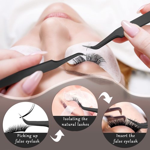 Honoson 9 Pieces Curved Pointed Craft Tweezers Stainless Steel Precision Tweezer with Protective Cover for Rhinestones Dried Flowers Craft Stickers Eyelash Extension Jewelry Making(Black)