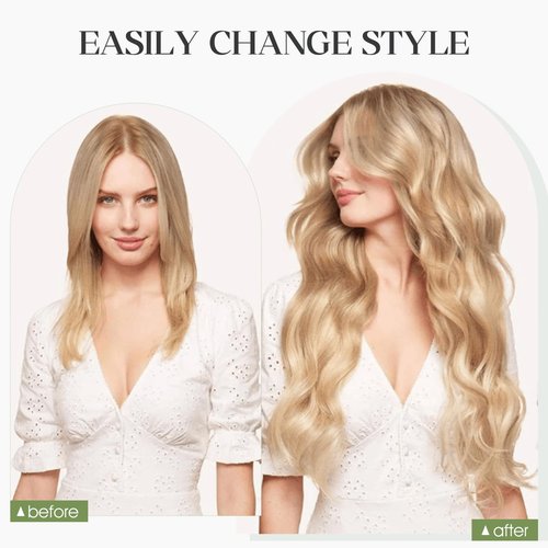 Charites Halo Hair Extensions Real Human Hair Invisible Wire Extensions with Transparent Fish Line Adjustable Size Golden Brown & Bleach Blonde 12 inch