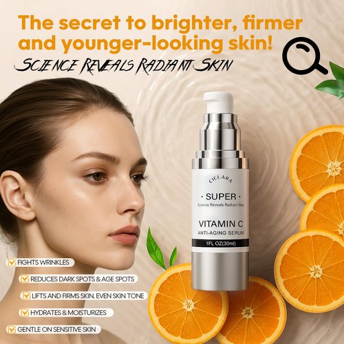 CIELARA Super Vitamin C Serum, 20% Vit C Anti Aging & Wrinkle Retinol Face Serum With Hyaluronic Acid, Vitamin E, Caffeine, Peptides For Women Face Fine Lines Wrinkle Brightening - 1 Fl Oz