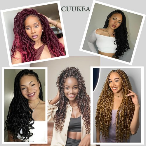 Deep Faux Locs Crochet Hair 30 Inch 8 Packs Goddess Locs Crochet Hair 1B3027 Soft Loc Faux Loc Crochet Braids with Curly Ends Prelooped Deep Wave Croceht Braids for Black Women(Black to Blonde)
