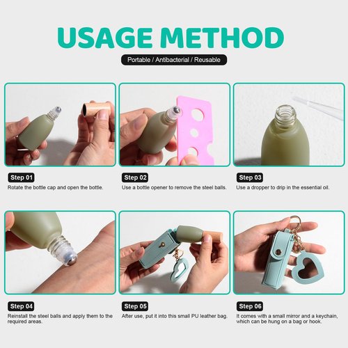 JPNK Essential Oils Roll-on Bottles with Stainless Steel Roller Balls for Aromatherapy and Perfumes with Portable Small Bag Pack of 4