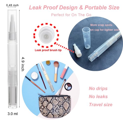 UPZIGS 50 Pack Empty Cuticle Oil Pens Bulk-3ml Travel Size Nail Oil Pen, Disposable Twist Pens with Brush-No Leak, DIY Nail Care Kits for Nail Salon