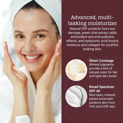 AVYA SPF 40 Sheer Tinted Moisturizer - Hydrating Hyaluronic Acid & Green Chai for Balanced Skin | Fair & Light Shade #1 (1.7oz/50ml)