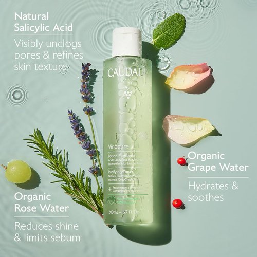 Caudalie Vinopure Pore Minimizing Toner - Natural Salicylic Acid Formula | 6.7 Ounce