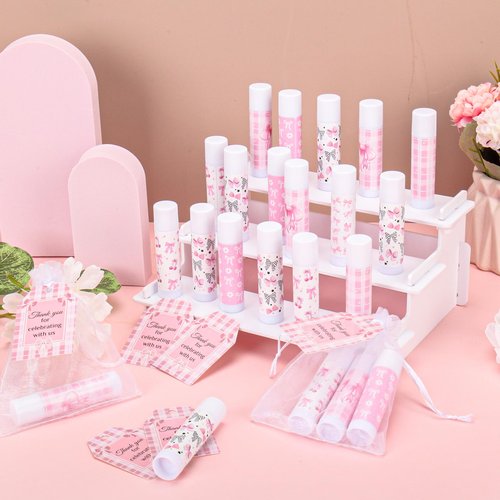 50 Pack Pink Bow Baby Shower Favors Bulk Lip Balm Girls Favors Valentines Gifts for Bachelorette Girls Bow Moisturizing Lip Care Pretty lipstick Birthday Party Supplies (pink bow)
