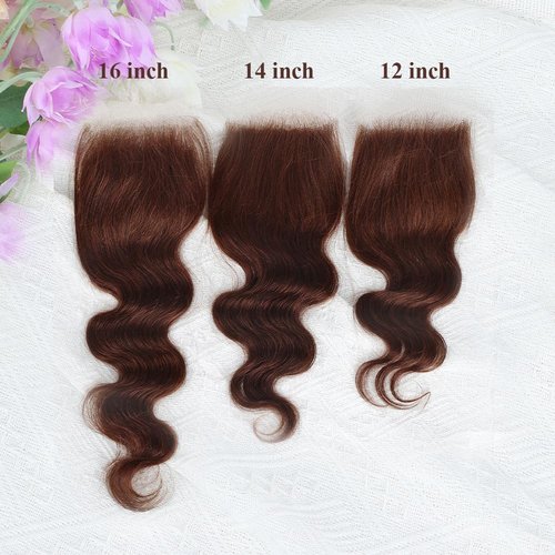 Brown color Body Wave Closure 4x4 Free Part Closure Brazilian Human Hair Closure Brown Body Wave Lace Closure Virgin Human Hair HD Lace closure Chocolate Brown (14 Inch)