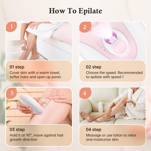 Epilator, Epilators Hair Removal for Women - 2-Speed Epilator with Massage Pad, Rechargeable LED Hair Removal Device for Face/Bikini/Arms/Legs/
