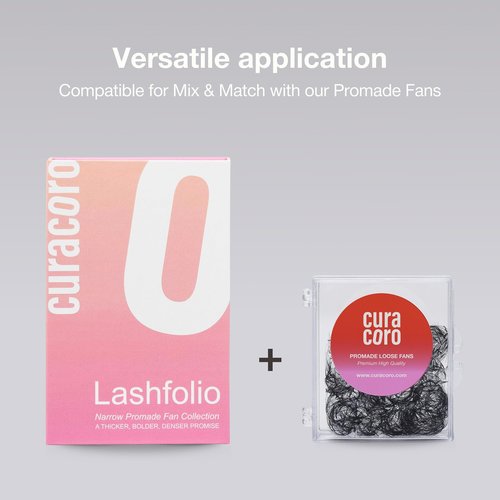Curacoro LashFolio Narrow Promade Fans, 10D-0.03 CC Curl, 8mm-15mm Length, Handmade Volume Eyelashes, Professional Long-Lasting Promade Lash Fans