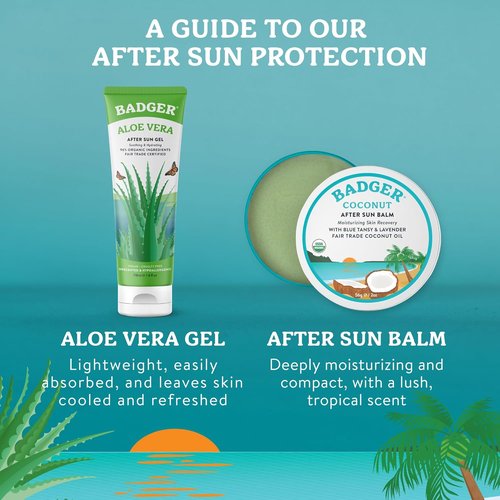 Badger Coconut AfterSun Balm - 100% Organic Sunburn Relief & Hydration | Soothing Skin Care, 2 oz Tin