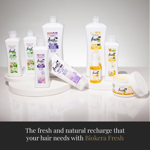 SALERM - Repair Shampoo Yellow Shot - Biokera Fresh - 1000 ml - Repairs and Protects - For Shiny, Frizz-Free Hair - Sulfate-Free and Paraben-Free Shampoo