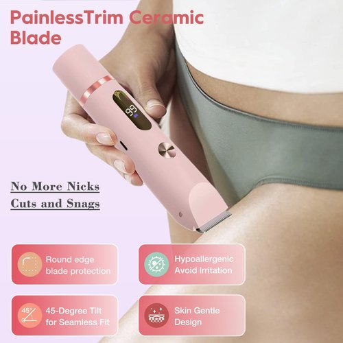 Joigivit Dual Head Shaver 2 in 1 Bikini Trimmer for Women Electric Razors Lady Pubic Hair, LCD Display Bikini Underarm Arm Leg Face Body 2026 Upgraded Version - Pink