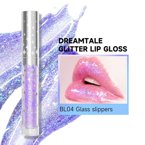 FOCALLURE Glitter Liquid Lipstick - Hydrating & Moisturizing Gloss for Sparkly Shine | Glass Slippers