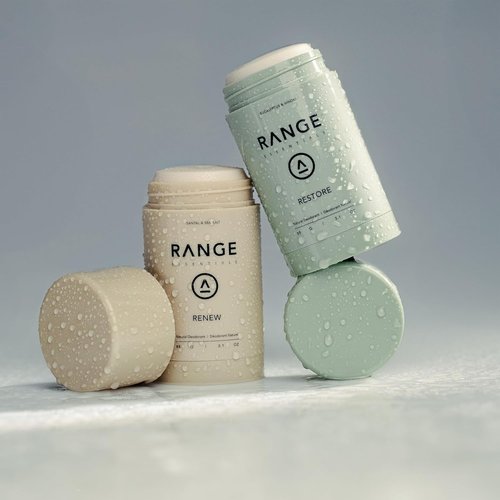 Range Essentials Restore Natural Deodorant - Eucalyptus Hinoki, Aluminum-Free, Extra Strength, Mini Travel Size (88g)