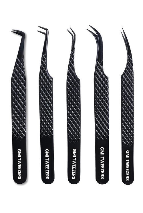 GMI TWEEZERS GMI Lash Tweezers - Set of 5 Eyelash Tweezers- Stainless Steel Eyelash Extension Tweezers - Multipurpose Lash Tweezers T2233 Tweezer