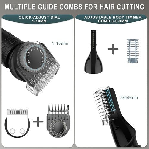 Scttomon Beard Trimmer for Men Professional Mens Beard Grooming Kit T-Blade Trimmer Electric Shaver Razor Nose Body Trimmer Hair Cutting Kit Cordless 7 in 1 Black
