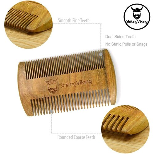 Striking Viking Sandalwood Beard Comb & Case - Pocket-Sized Grooming Tool with Fine & Coarse Teeth, Perfect for Use with Balms & Oils