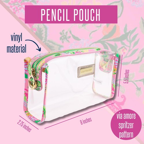Lilly Pulitzer Clear Zipper Pouch, Cute Pencil Case for Adults, Travel Toiletry Bag, Small Pouch Bag for Supplies, Makeup or Toiletries (Via Amore Spritzer)