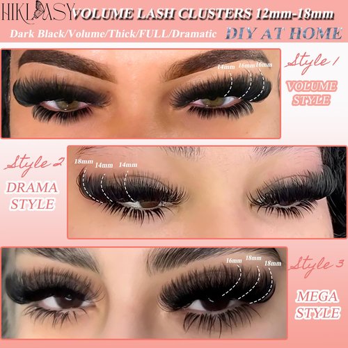 Lash Cluster 260D Full Volume Cluster Lashes Bold 12-18mm Mega Lash Clusters Supplies Wispy D Curve False Eyelashes Clusters Reusable DIY Salon Look Eye Lash Clusters Extension By Hiklasy