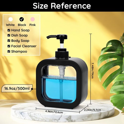 Segbeauty 16.9oz Hand Soap Dispenser, 500ml Leak-Proof Liquid Soap Dispenser for Bathroom, Black Modern Dish Soap Dispensers for Kitchen Sink, Refillable Plastic Pump Bottle with Waterproof Labels