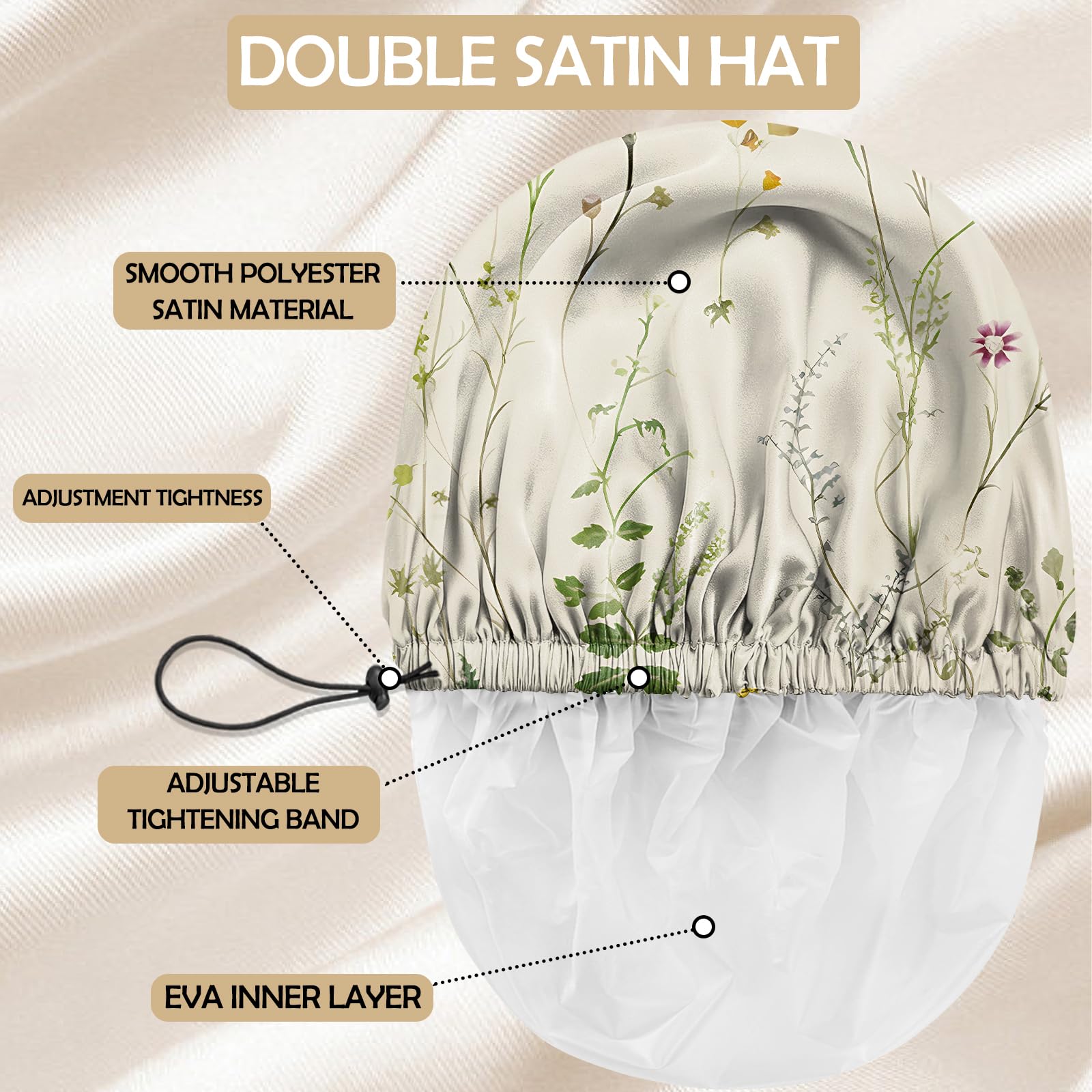 Zewurtuw 2 PCS Shower Cap Adjustable Reusable Double Waterproof Layer Elastic Hair Bath Cap Cute Aesthetic for Women Girls-Floral