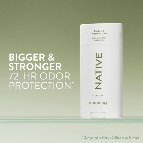 Native Aluminum-Free Deodorant - Balsam & White Woods | 72-Hour Odor Control, 3.1 oz for Men & Women