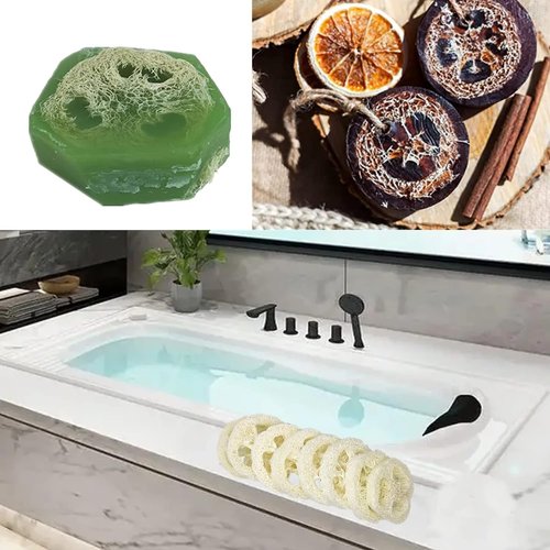 ENLAYER 25PCS Natural Loofah Slices, Reusable Natural Loofah Cuts for Cleaner Sponge Scrubber, Facial Soap Holder and DIY Customize Soap Tools with 1 Storage Bag (Diameter 2In, Thick 1In)