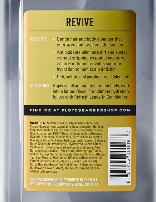 Floyd's 99 Revive 3 in 1 Men's Body Wash - Men's Shampoo, Body Wash, & Face Wash All-in One - Triple Action Formula - Moisturizing - 33 oz.