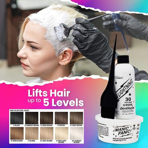 MANIC PANIC Blue Lightning Hair Bleach Kit - 30 Volume Developer & Powder Lightener | Lifts 5 Levels, Vegan & Cruelty-Free