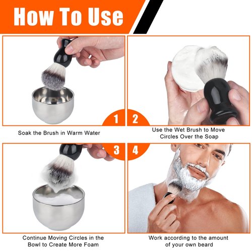 VALENTISE Shaving Brush, 3 In 1 Shaving Brush Set Includes Stainless Steel Shaving Stand and Bowl, Synthetic Badger Hair Shave Brush for Men's Shave Gift