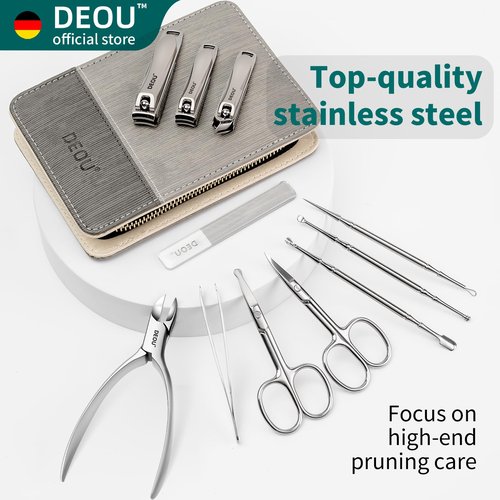 DEOU Manicure Sets Nail Clippers Stainless Steel Manicure and Pedicure kit Girls Professional Nail Files and Men's Grooming Scissors Tools for Home Personal Care or Gifts (Gray upgraded version)